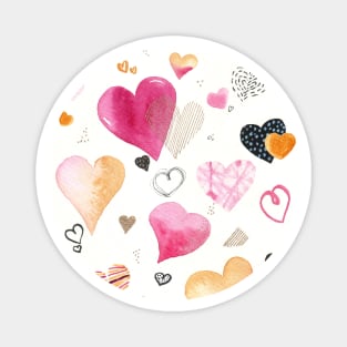 Pretty pink and golden watercolor hearts pattern Magnet